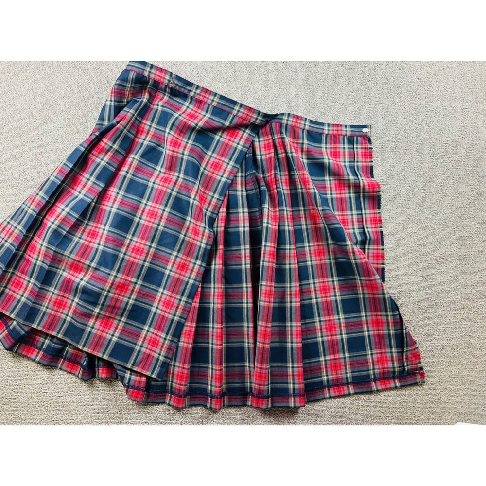 Mango Skirt Women S Blue Red Pleated Midi High Waist Plaid Tartan Collegiate - Picture 7 of 7